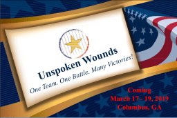 Unspoken Wounds logo with gold star in center and American flag in background