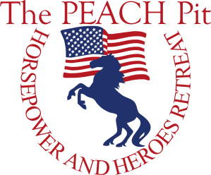Horsepower and Heroes logo of horse and U.S. flag