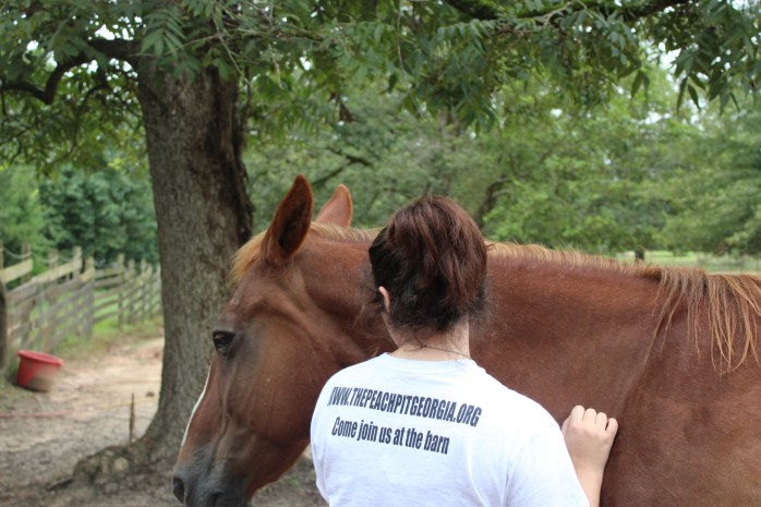 Woman and brown horse